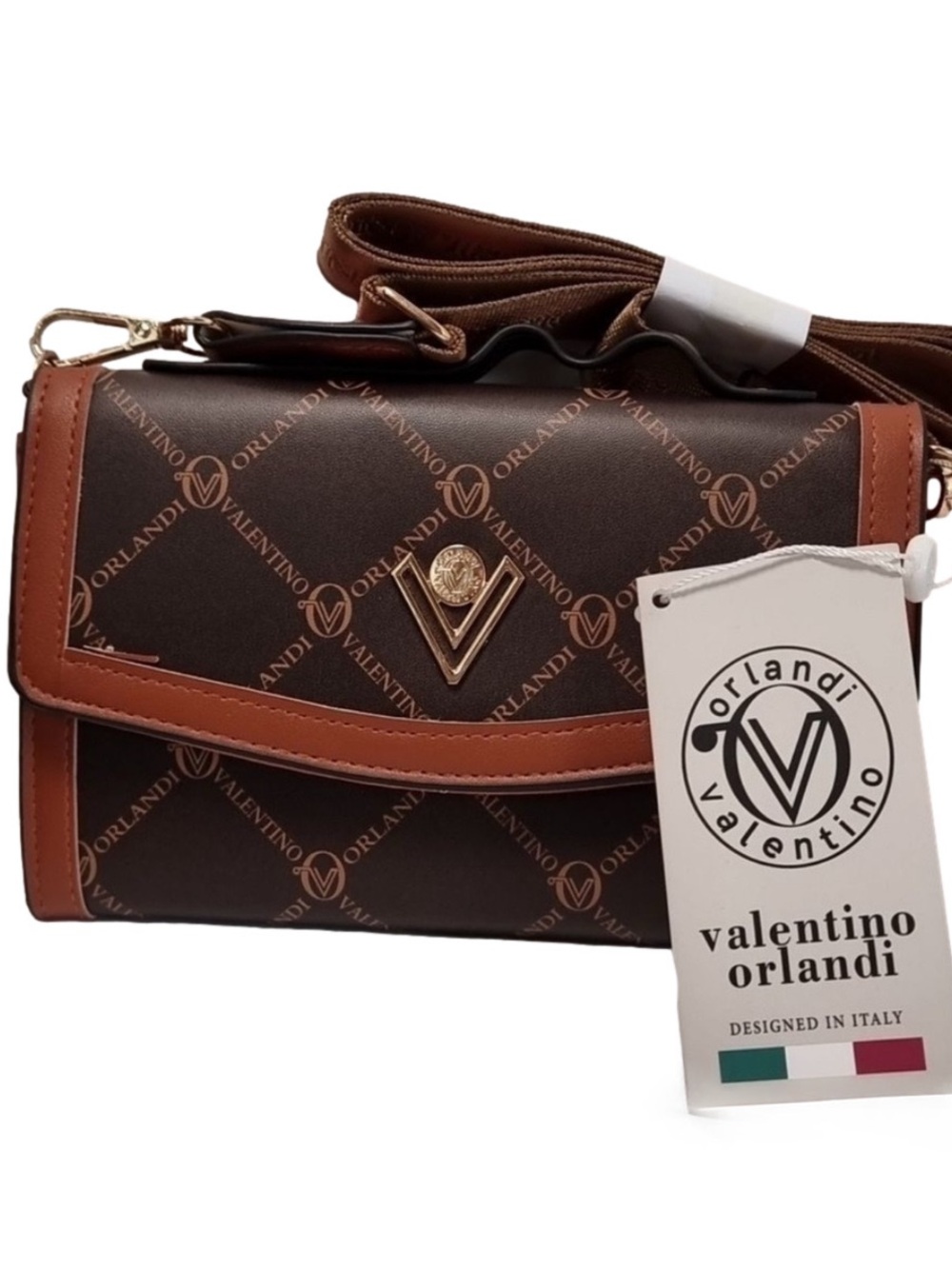 Valentino Orlandi Dark Brown Crossbody with Tan Trim